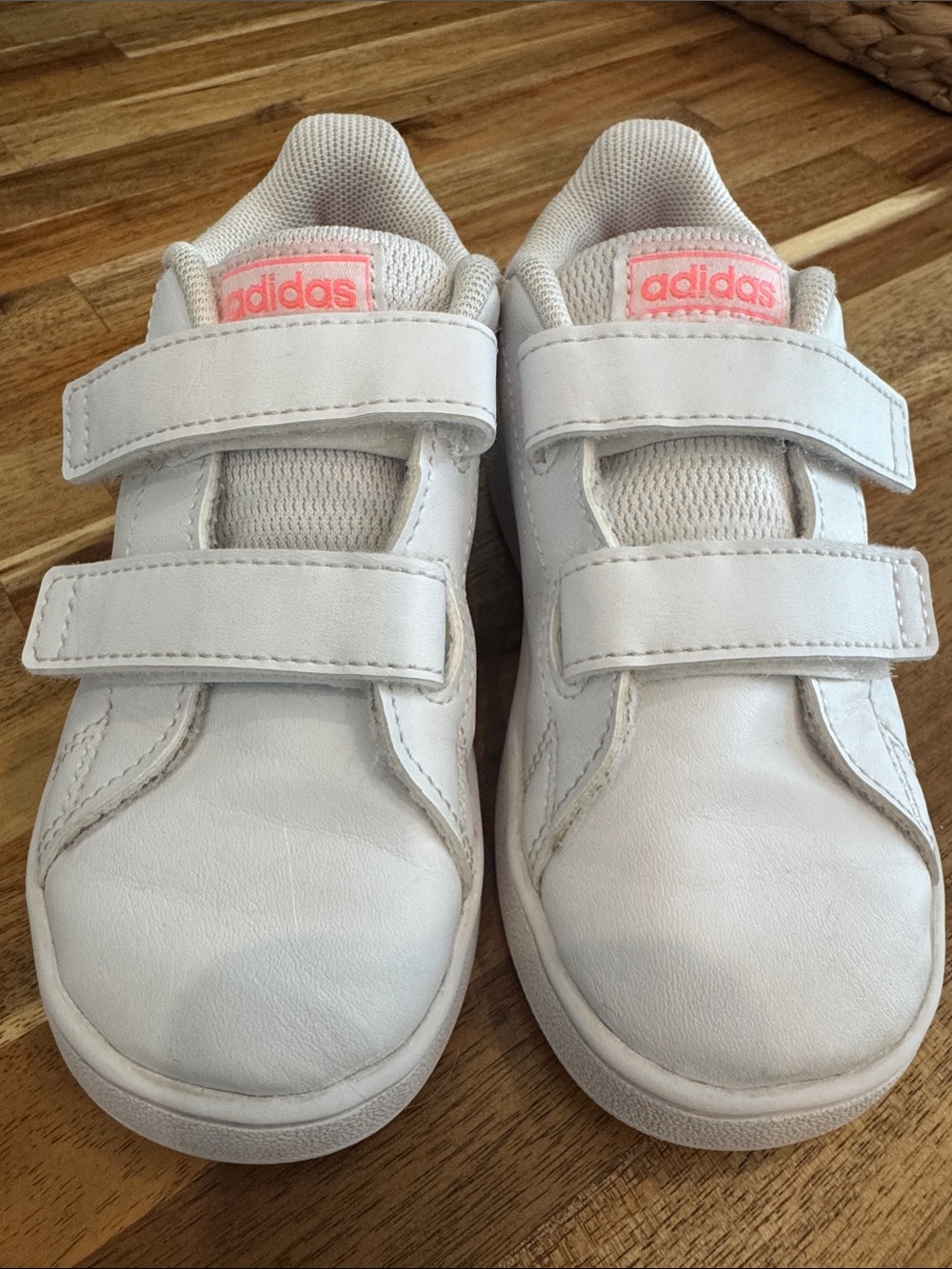 Used like new, Adidas Toddler White Sneakers with Pink Logo Accent